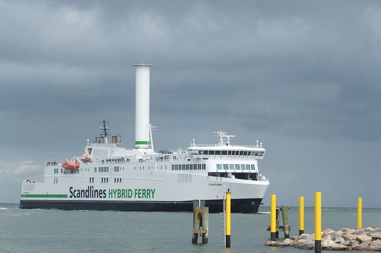 Copenhagen with rotor sail in Warnemünde 