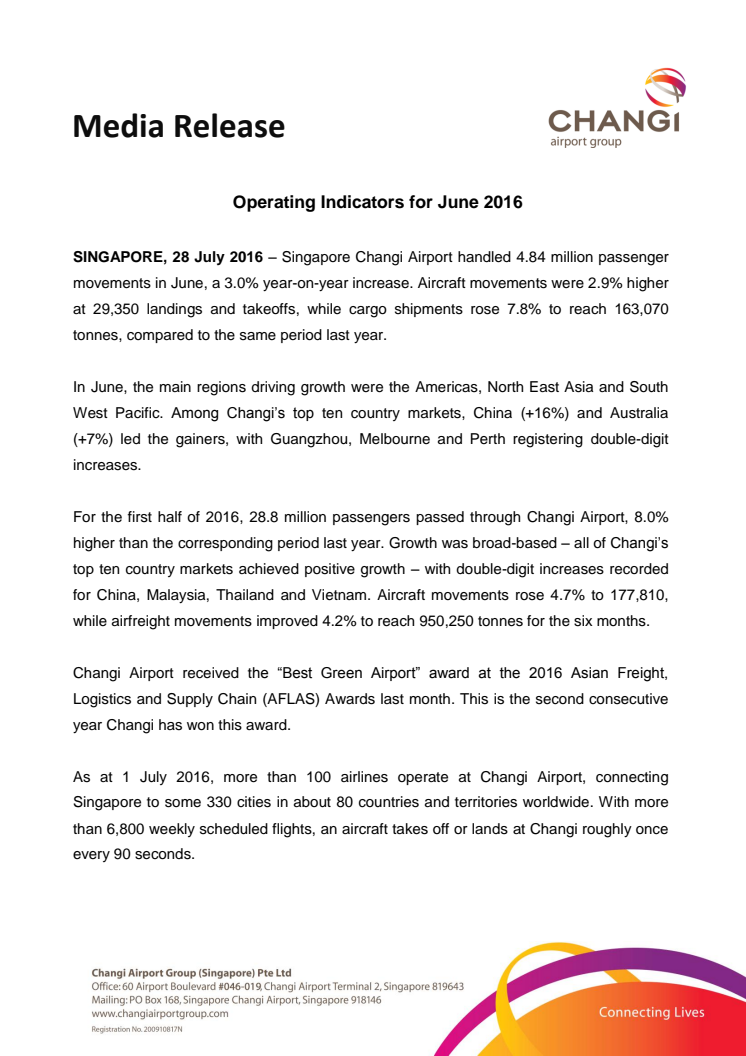 Operating Indicators for June 2016