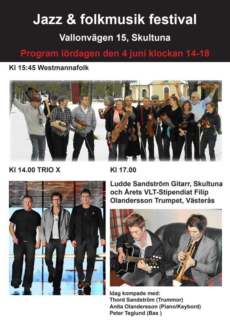 Program för Skultunas Jazz- och folkmusikfestival 4 juni 2011