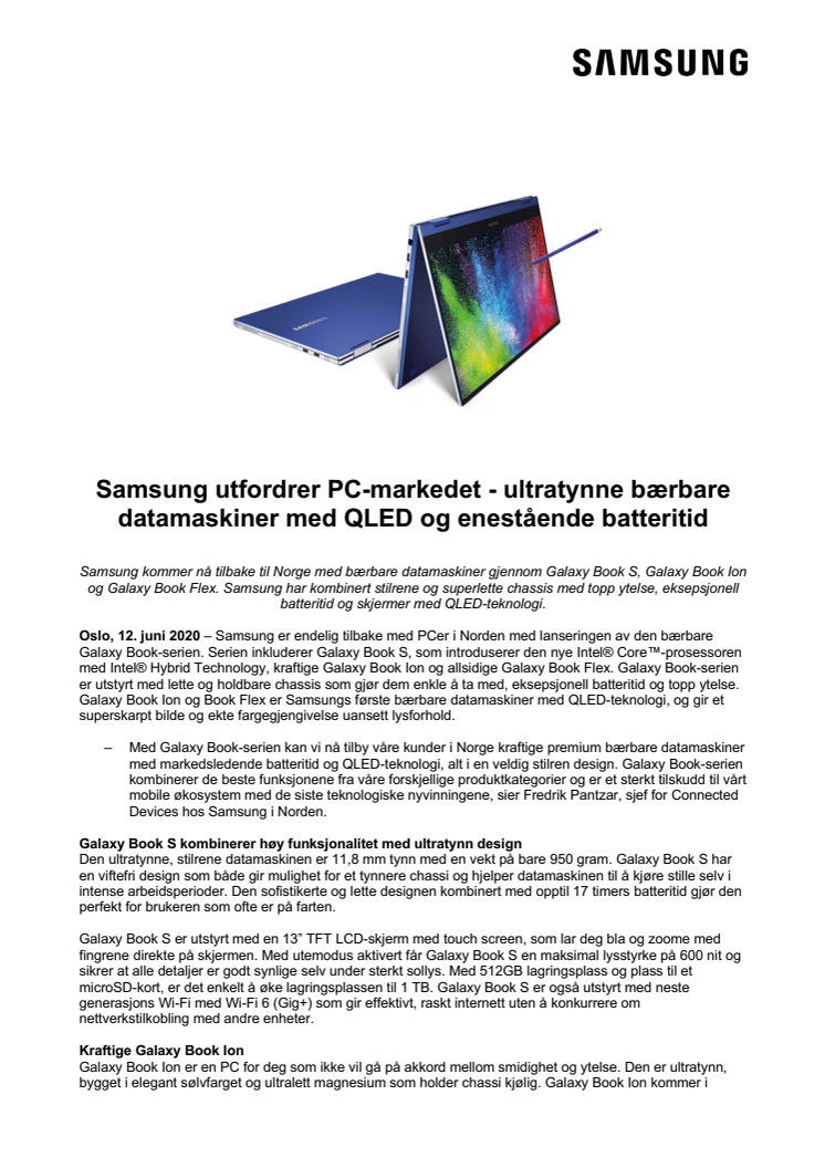 Samsung utfordrer PC-markedet - ultratynne bærbare datamaskiner med QLED og enestående batteritid