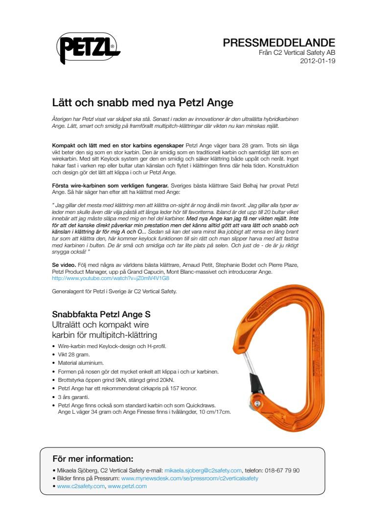 Lätt och snabb med nya Petzl Ange