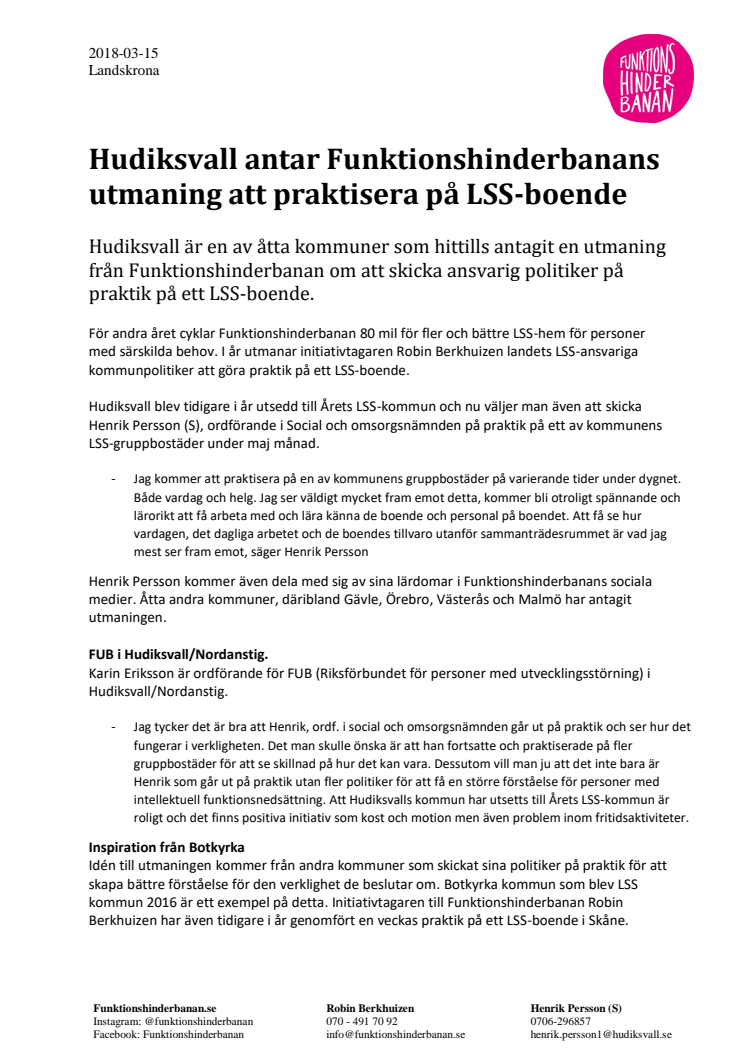 Hudiksvall antar Funktionshinderbanans utmaning att praktisera på LSS-boende