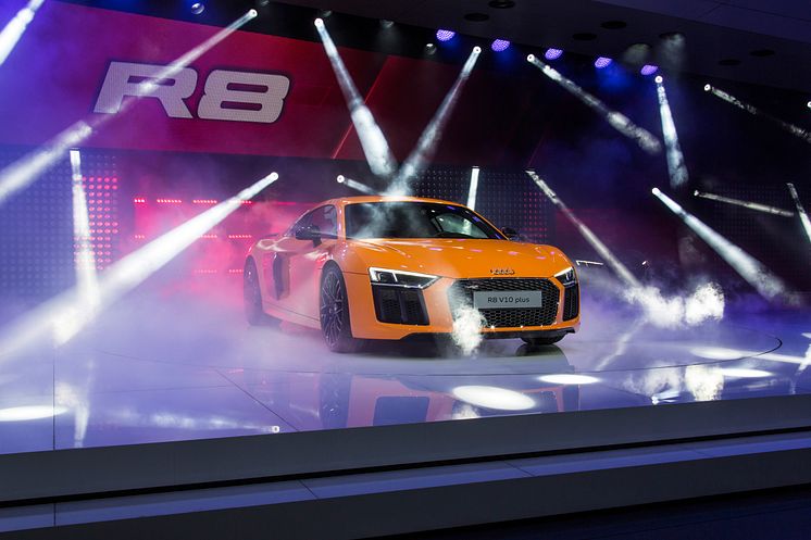 The new Audi R8 V10 plus on the Geneva Motorshow 2015