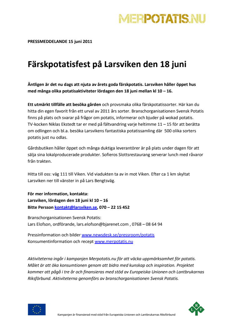 Färskpotatisfest på Larsviken 18 juni