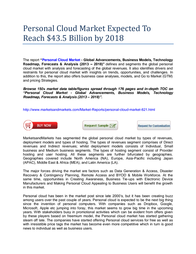 Personal Cloud Market Expected To Reach $43.5 Billion by 2018