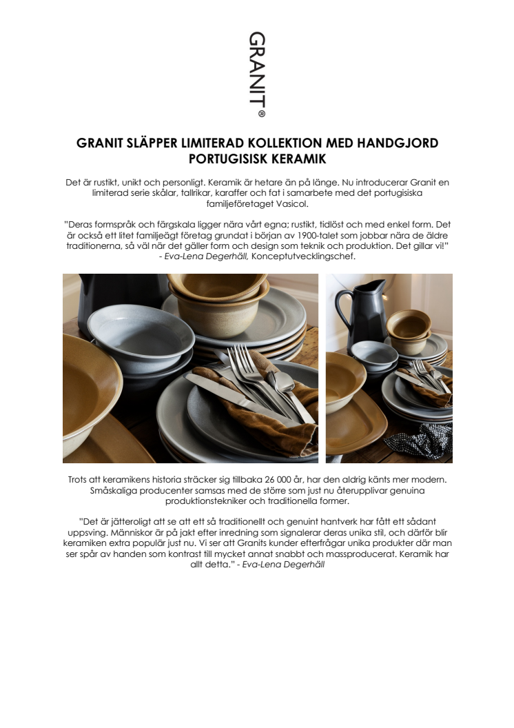 Granit släpper limiterad kollektion med handgjord portugisisk keramik
