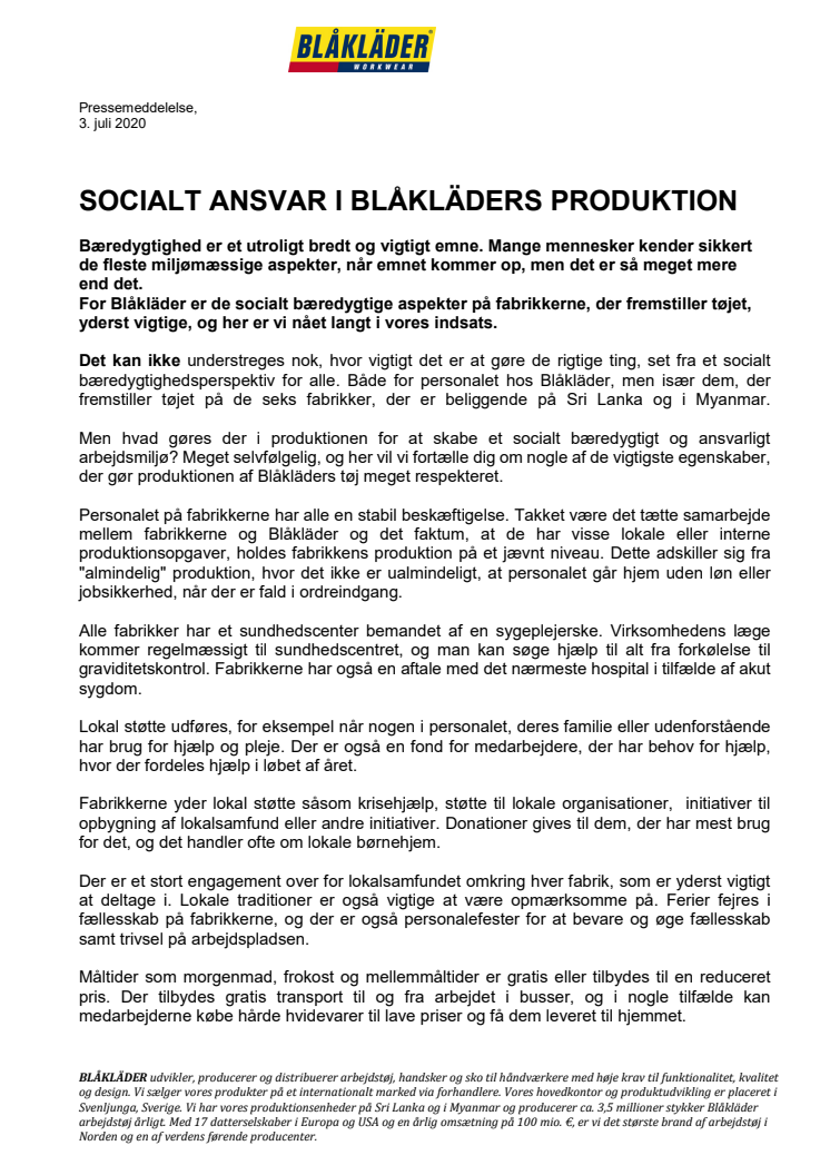 SOCIALT ANSVAR I BLÅKLÄDERS PRODUKTION