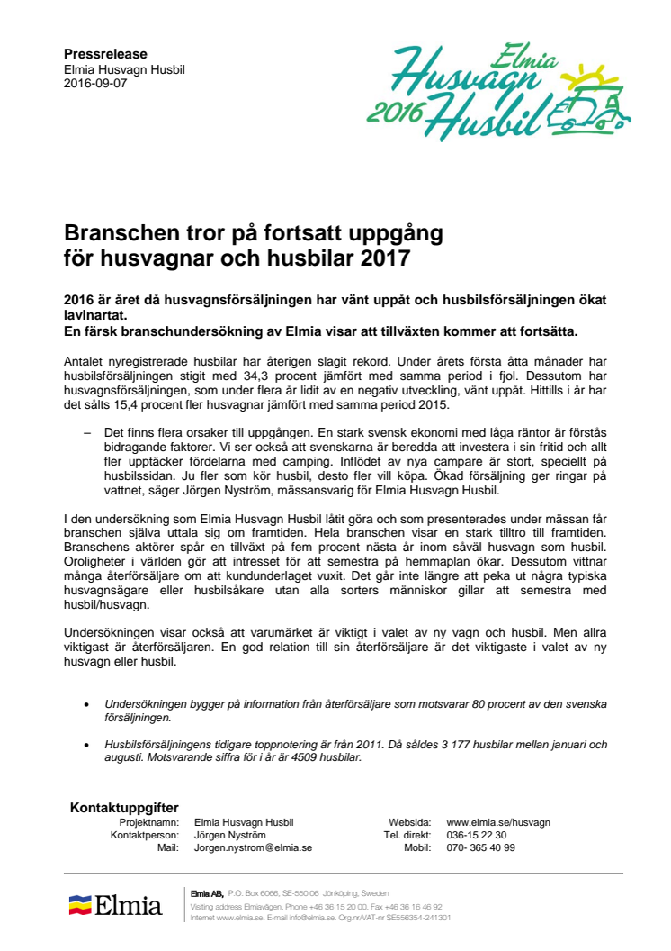 Branschen tror på fortsatt uppgång för husvagnar och husbilar 2017