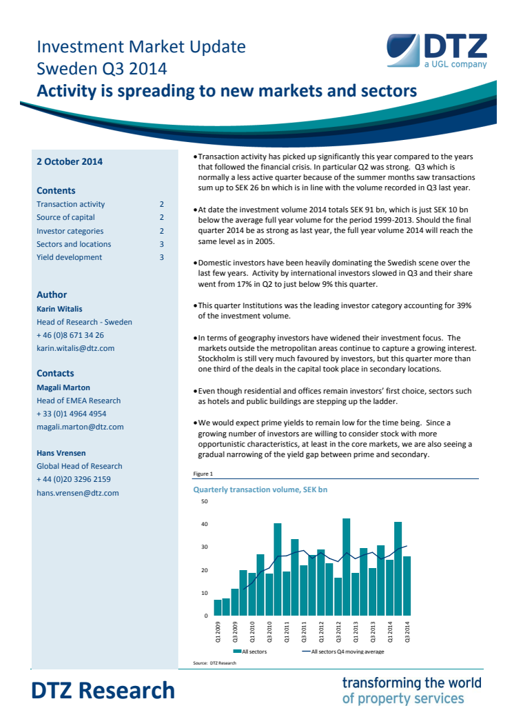 DTZ Investment Market Update Sweden Q3 2014