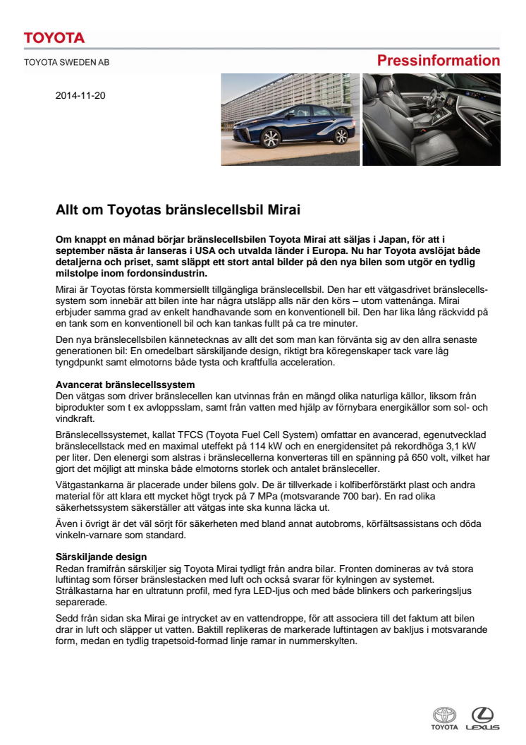 Allt om Toyotas bränslecellsbil Mirai