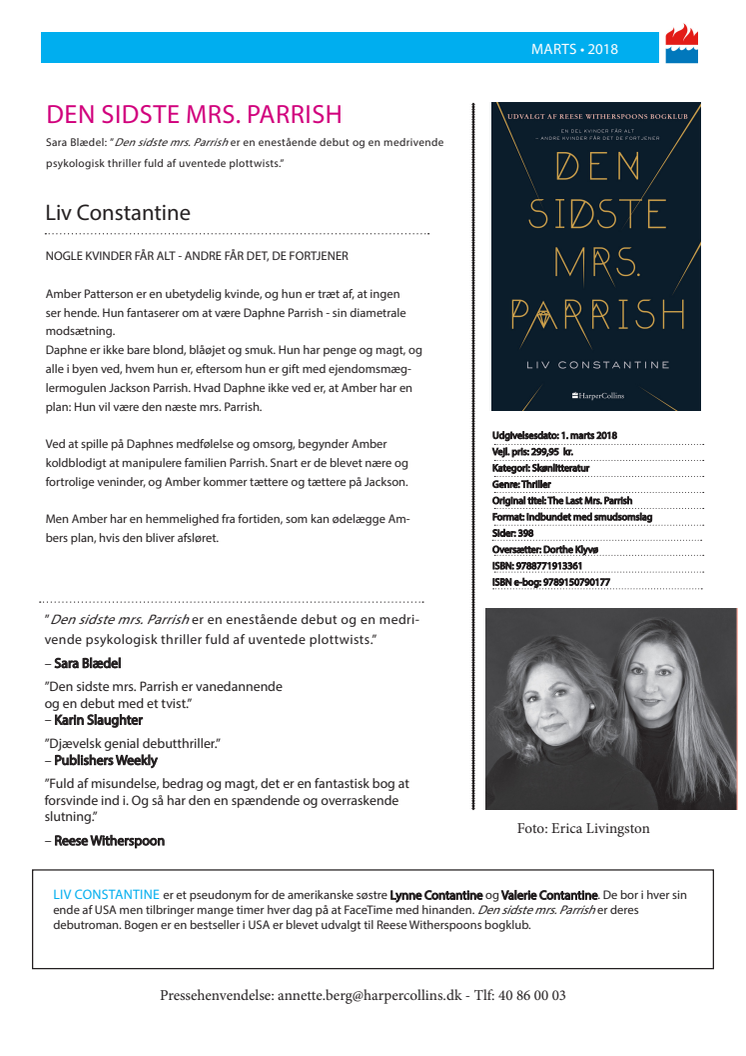 Udkommer i dag: "Den sidste mrs. Parrish" af Liv Constantine