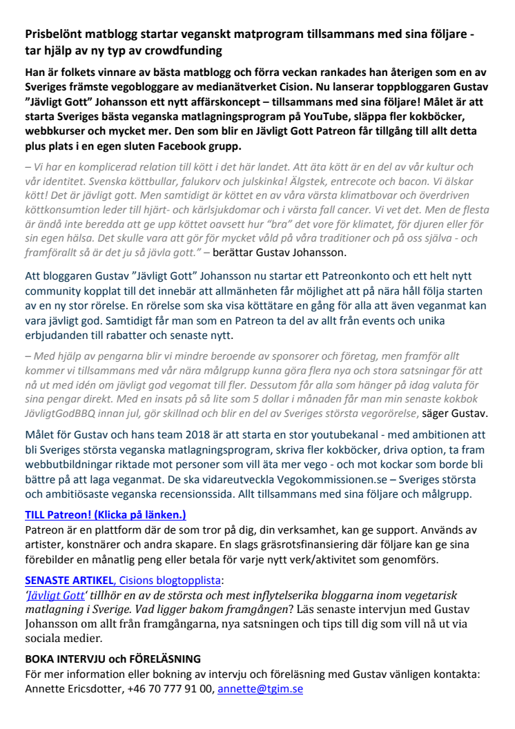 Prisbelönt matblogg startar veganskt matprogram tillsammans med sina följare - tar hjälp av ny typ av crowdfunding!