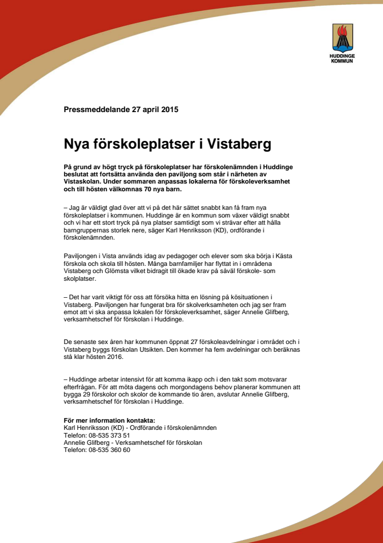 Nya förskoleplatser i Vistaberg