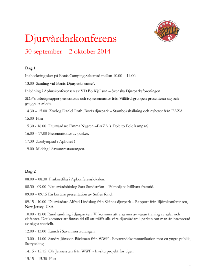 Program Djurvårdarkonferens 2014