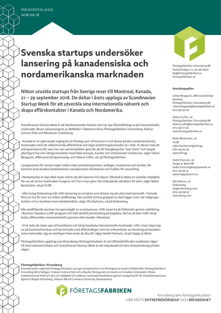 Svenska startups undersöker lansering på kanadensiska och nordamerikanska marknaden
