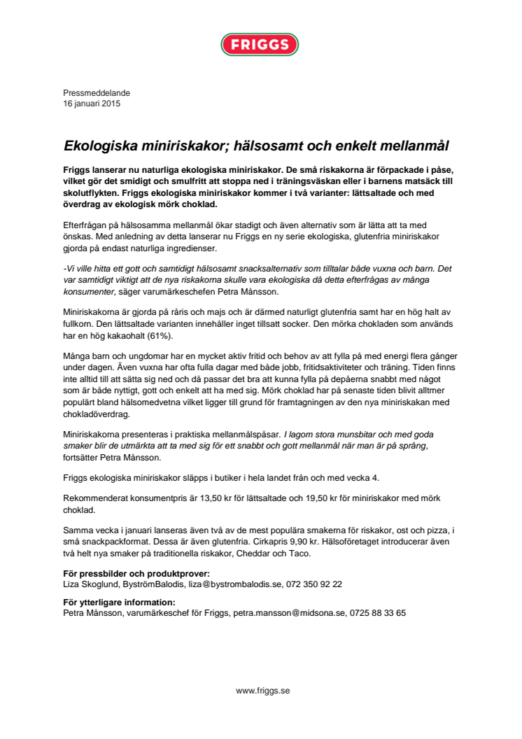 Ekologiska miniriskakor; hälsosamt och enkelt mellanmål 