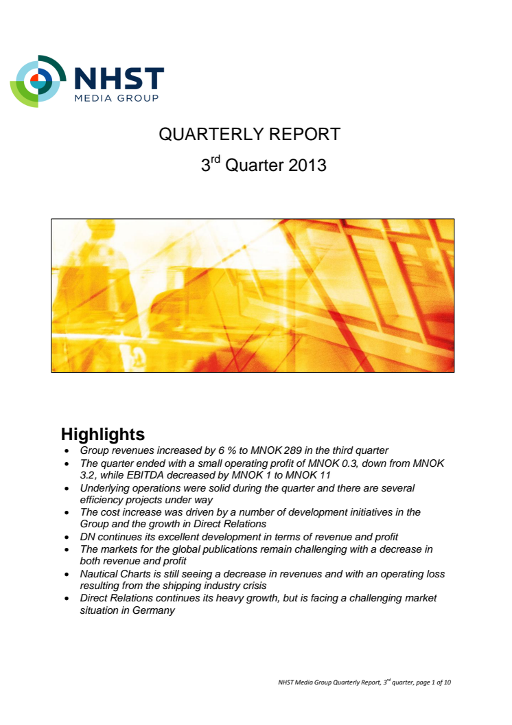 Quarterly Report third quarter 2013