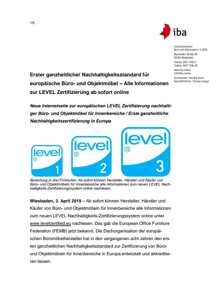 Erster ganzheitlicher Nachhaltigkeitsstandard für europäische Büro- und Objektmöbel – Alle Informationen zur LEVEL Zertifizierung ab sofort online