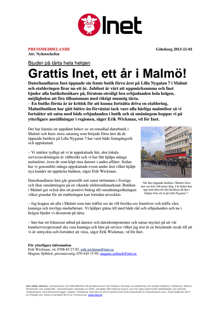 Bjuder på tårta hela helgen – Grattis Inet, ett år i Malmö!