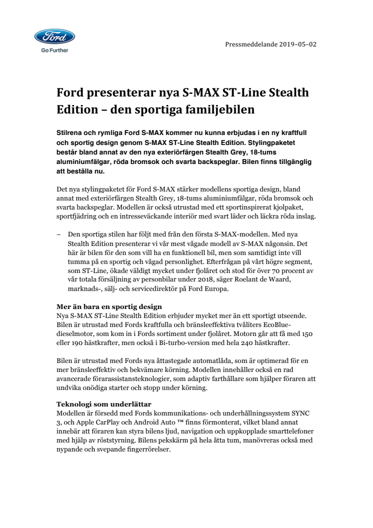 Ford presenterar nya S-MAX ST-Line Stealth Edition – den sportiga familjebilen