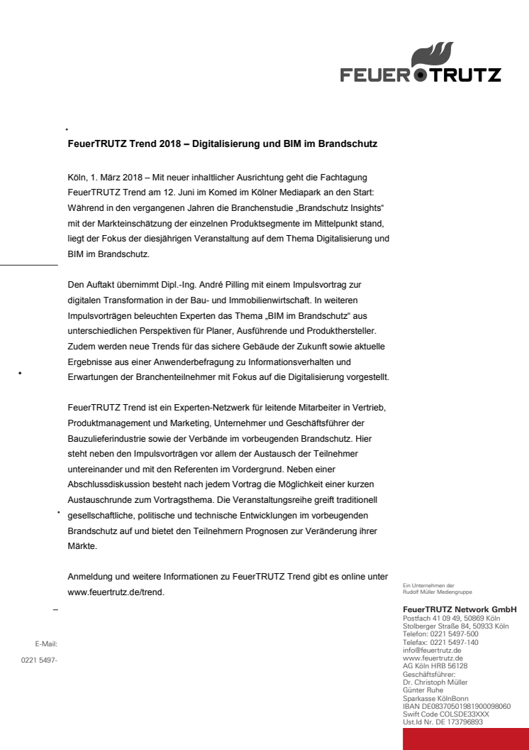 FeuerTRUTZ Trend 2018 – Digitalisierung und BIM im Brandschutz