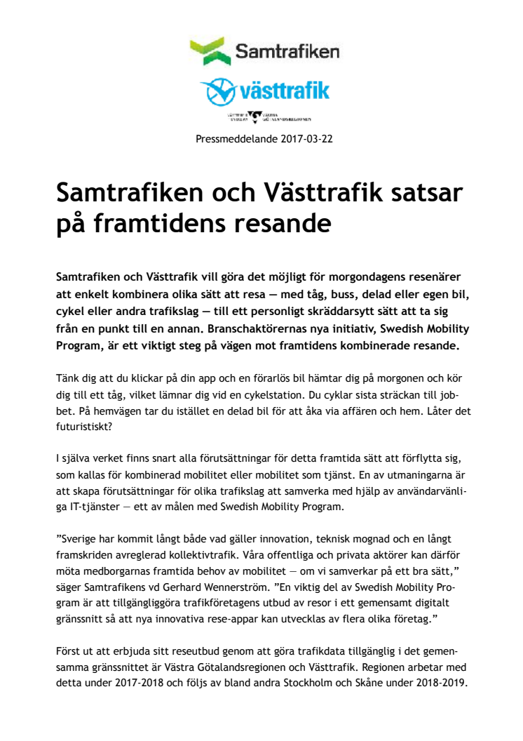 Samtrafiken och Västtrafik satsar på framtidens resande