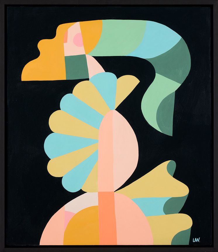 Liselotte Watkins, Volando, 2018, akryl och lack på duk, 60 x 70 cm
