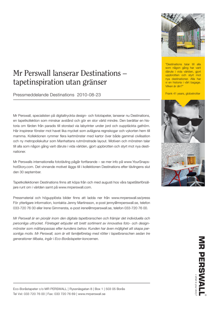 Mr Perswall lanserar Destinations – tapetinspiration utan gränser