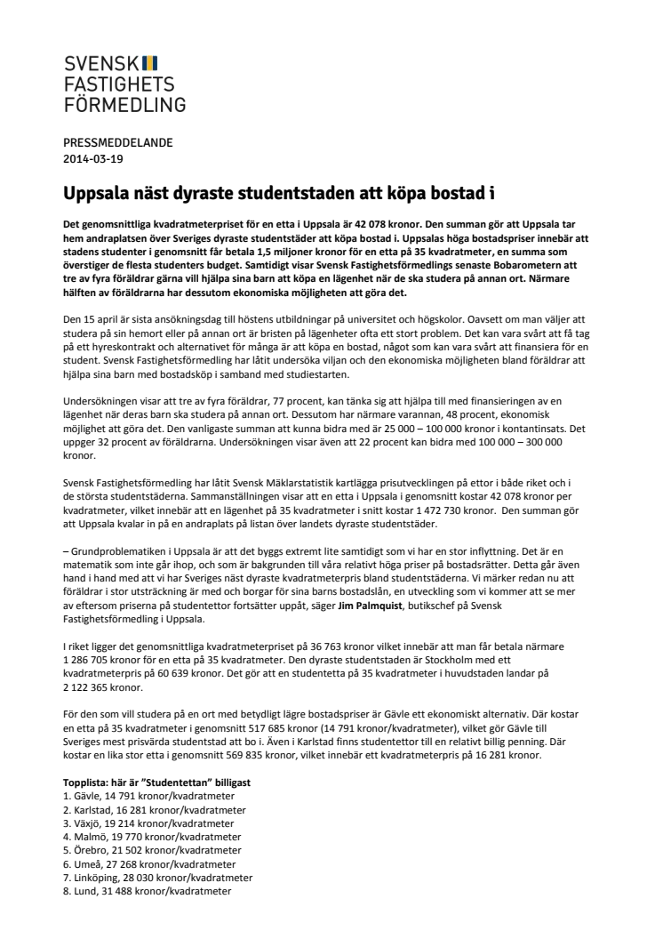 Uppsala näst dyraste studentstaden att köpa bostad i