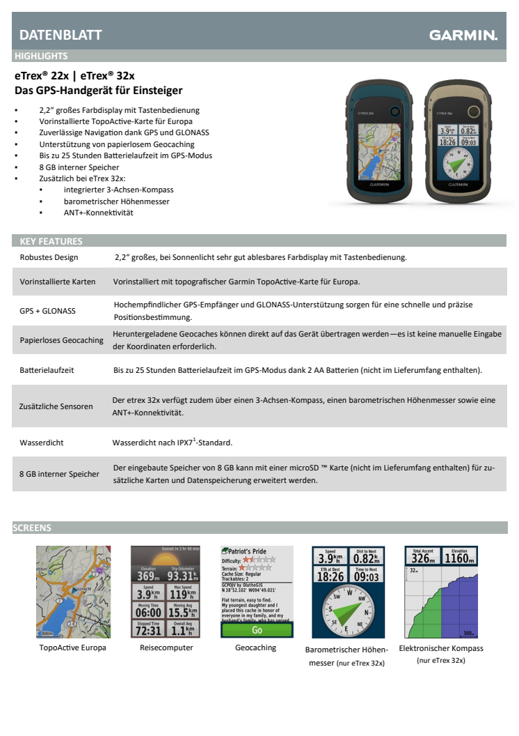 Datenblatt Garmin eTrex 22x/32x