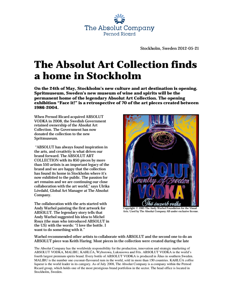The Absolut Art Collection finds a home in Stockholm