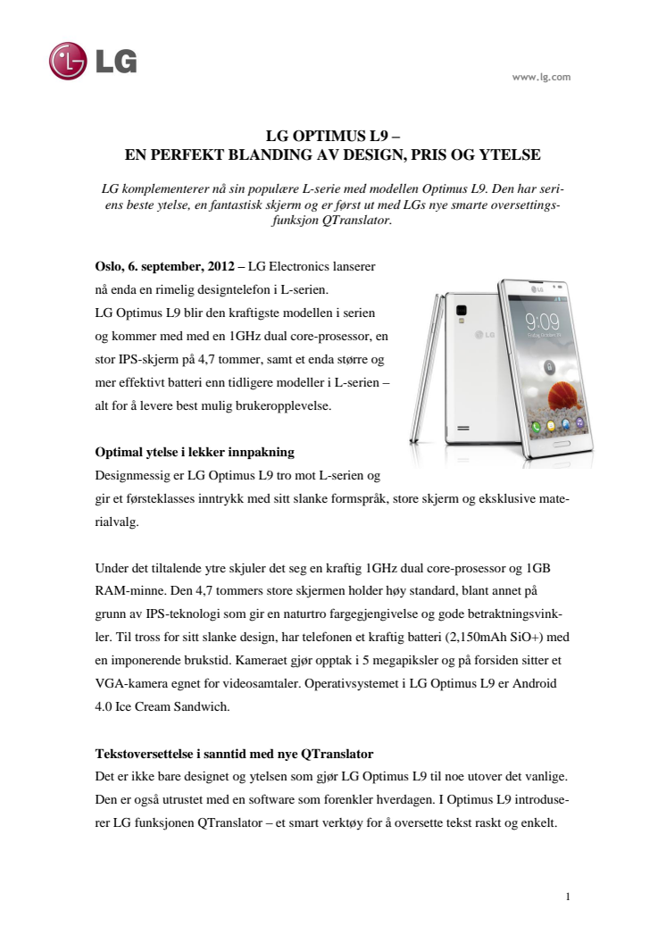 LG OPTIMUS L9 –  EN PERFEKT BLANDING AV DESIGN, PRIS OG YTELSE  