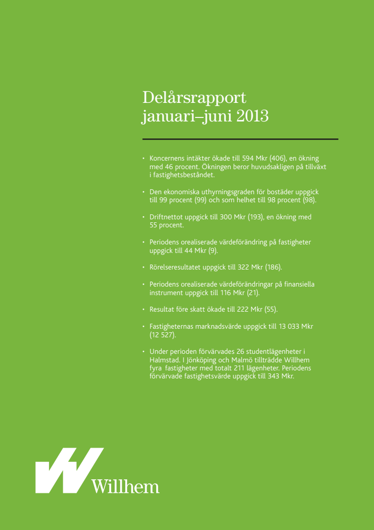 Delårsrapport januari - juni 2013