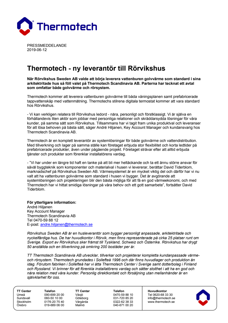 ​Thermotech - ny leverantör till Rörvikshus