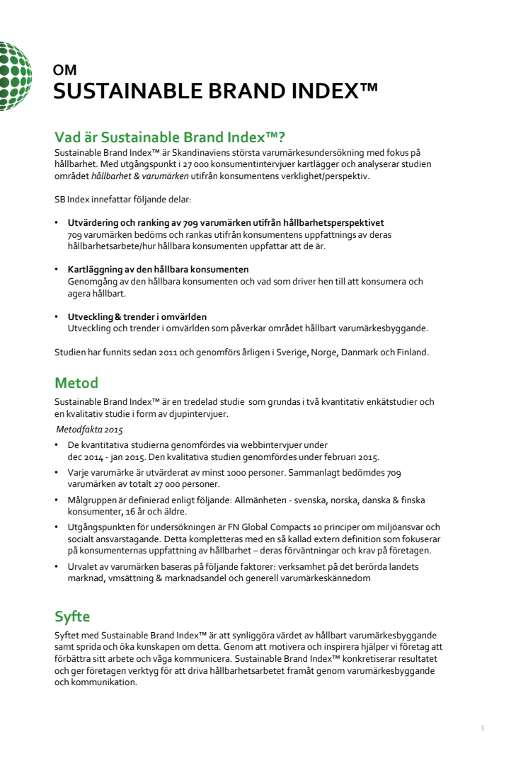 Om Sustainable Brand Index 2015