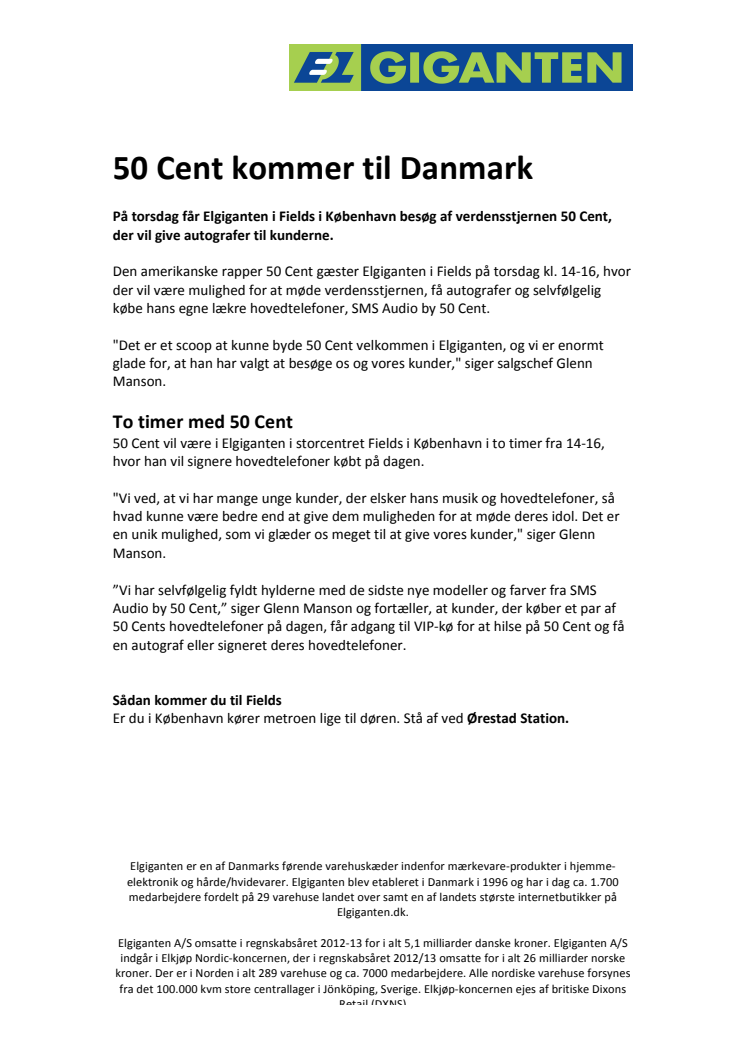 50 Cent kommer til Danmark