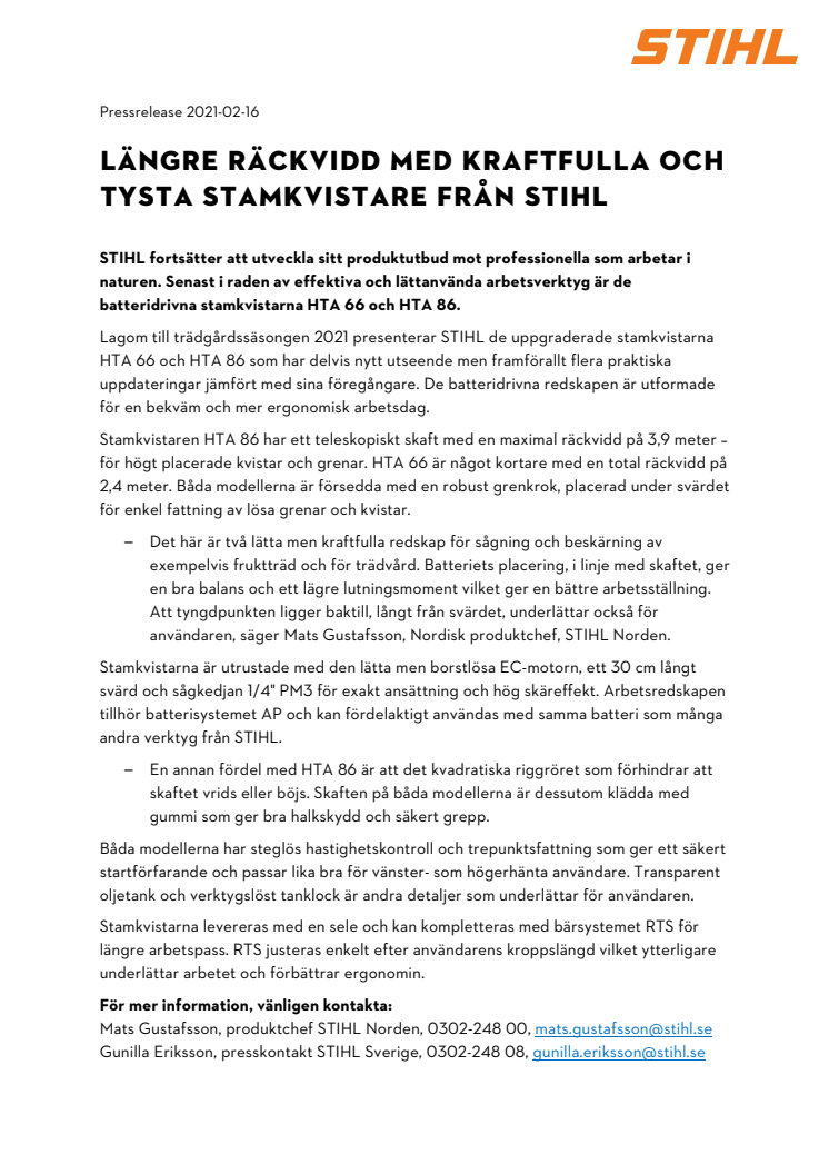 Längre räckvidd med kraftfulla och tysta stamkvistare från STIHL