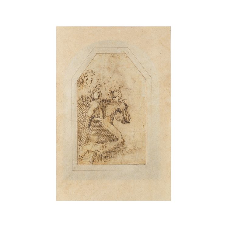 _Domenico Beccafumi (vers 1486-1551) Saint Antoine - Dessin double face Plume et lavis de bistre Monogrammé en bas au milieu Au verso, Femmes agenouillées 20,5 x 13 cm Estimates_50,000 - 80,000