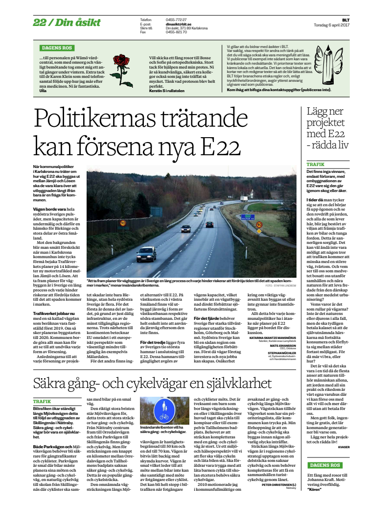 Politikernas trätande kan försena nya E 22