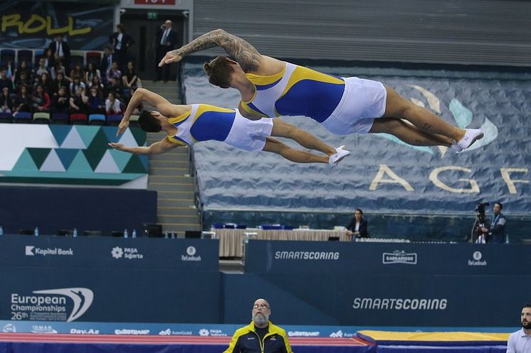 Jonas Nordfors och Måns Åberg, synkron trampolin, EM 2018