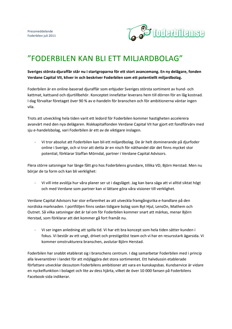 "Foderbilen kan bli ett miljardbolag"