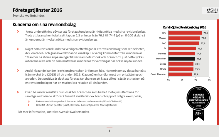 Svenskt Kvalitetsindex om Företagstjänster 2016