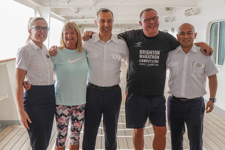 Stephen and Claire Ward with Entertainment Manager Sammie Firbanks, Captain Victor Stoica and Staff Captain Paolo Augustus Togonon