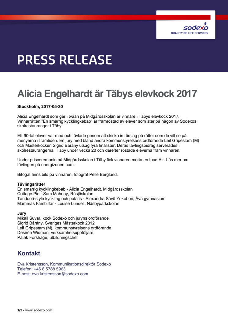 Alicia Engelhardt är Täbys elevkock 2017