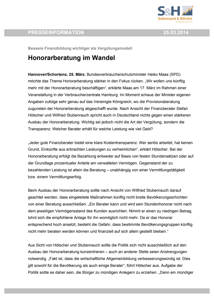 Honorarberatung im Wandel