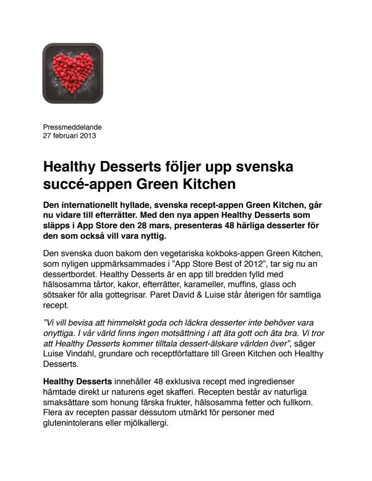 Healthy Desserts följer upp svenska succé-appen Green Kitchen