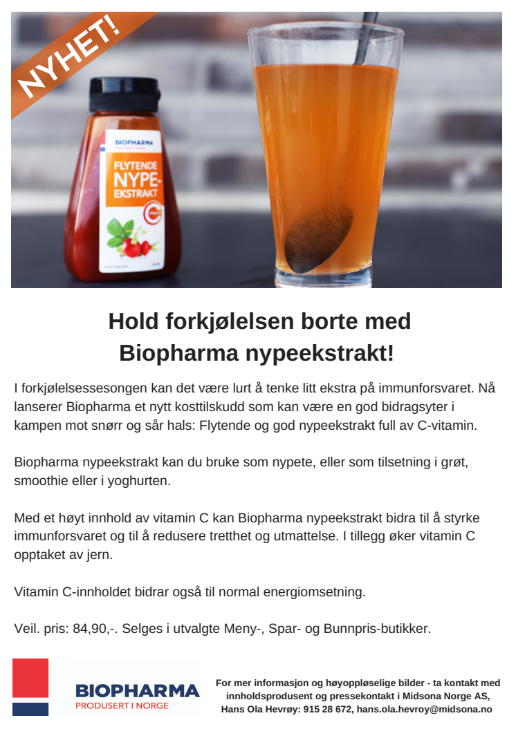 NYHET: Biopharma nypeekstrakt i kampen mot snørr og sår hals! 