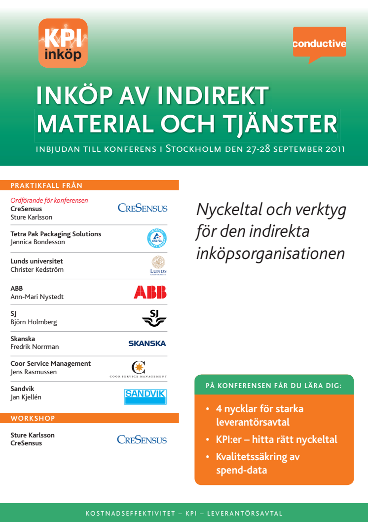 Inköp av indirekt material och tjänster, Stockholm 27-28 september