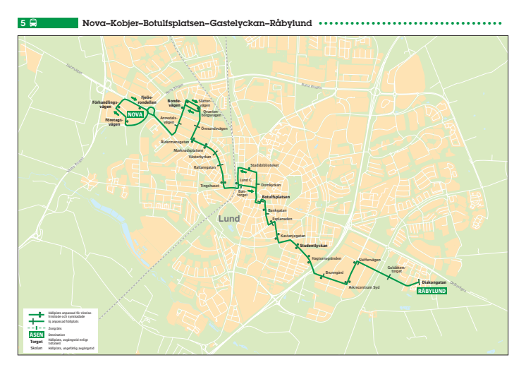 Ny tidtabell och linjesträckning - stadsbuss linje 5 i Lund - giltig från 150816