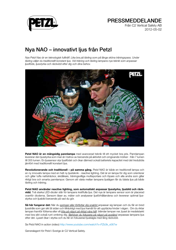Nya NAO – innovativt ljus från Petzl